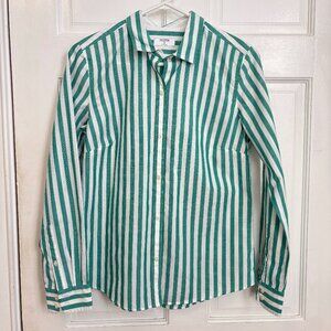 UNTUCKIT For Her Women's Shirt Cole Green White Striped Button Up Down Sleeve 6